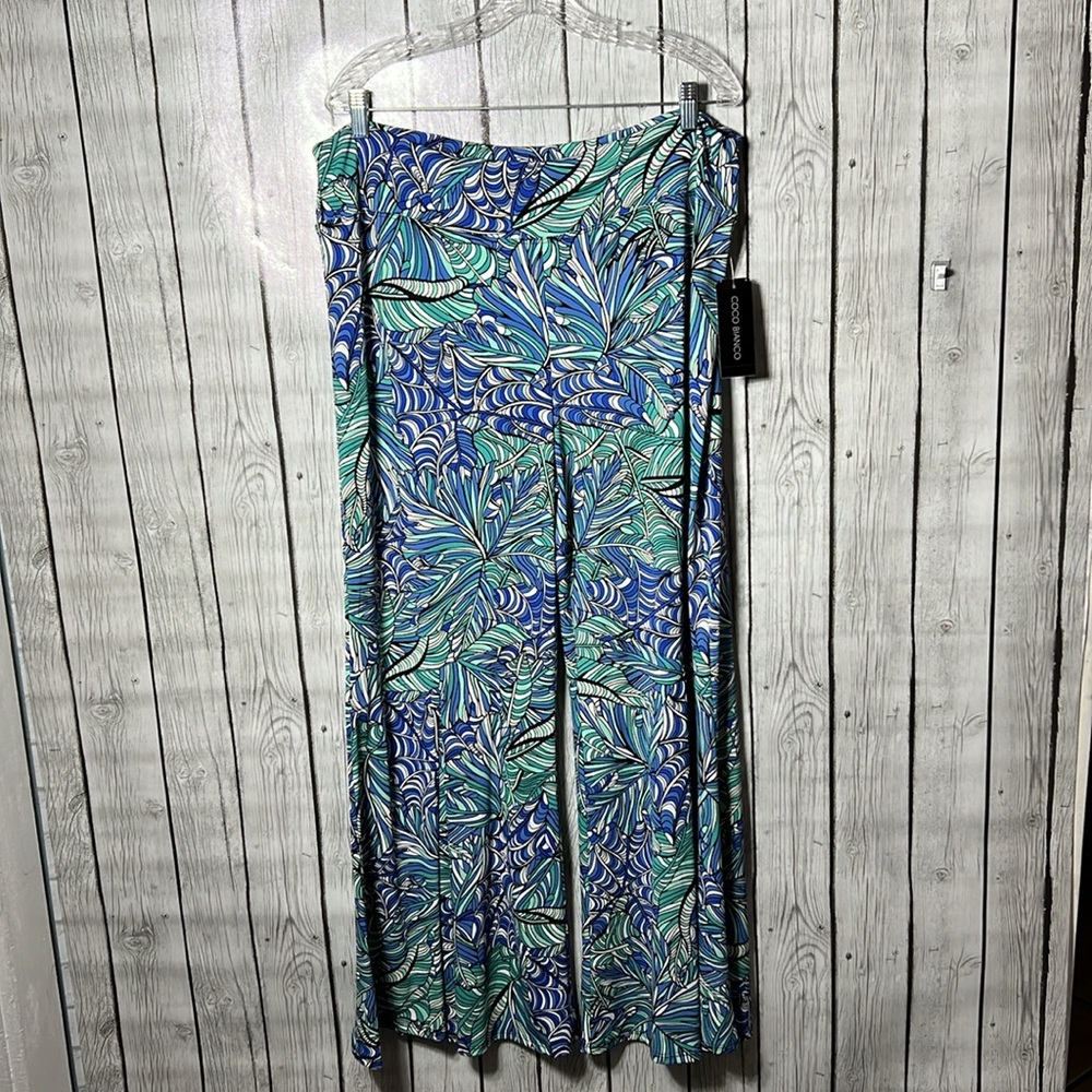Coco Bianco Blue & Teal Botanical Wide-Leg Pants